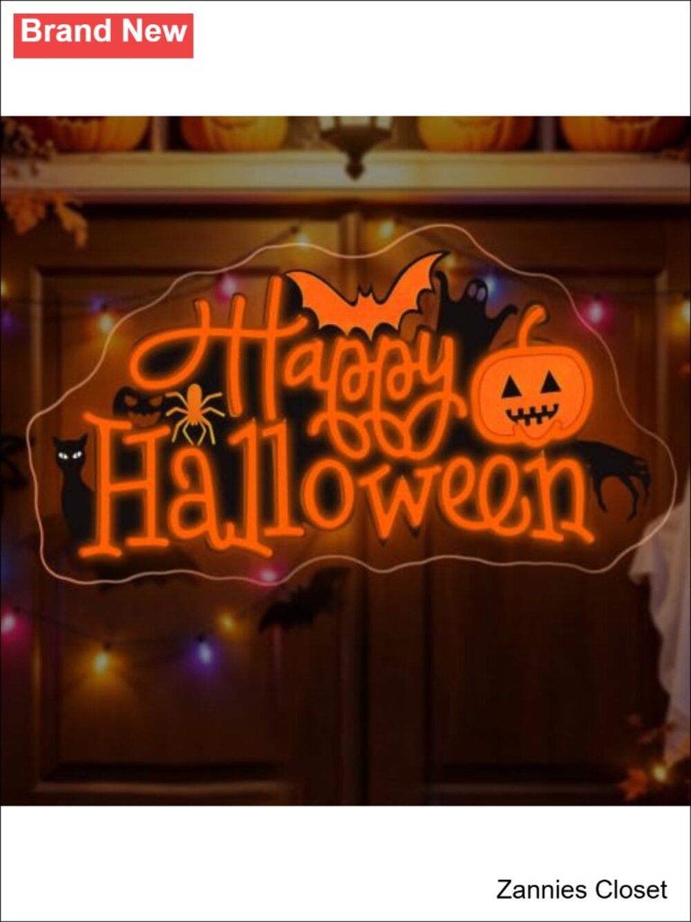 👻 Happy Halloween Neon Sign Bat Pumpkin Cat Wall Decor USB Dimmable